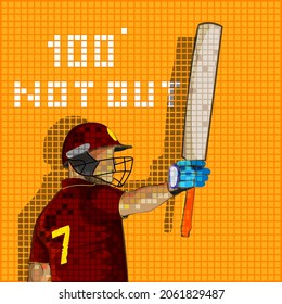 West Indies Cricket Batter Player And 100 Not Out Text On Orange Grid Background.