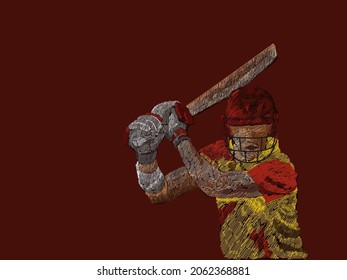 West Indies Cricket Batter Player With Line Pattern On Brown Background.