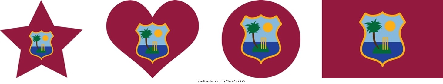 Bandera de las Indias Occidentales, Botón, redondo, corazón, amor, estrella, Ilustración vectorial de la forma de PNG	