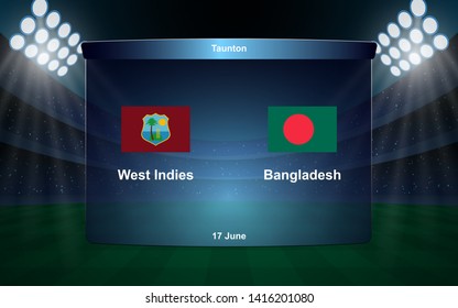 West Indies vs Bangladesh cricket scoreboard broadcast graphic template