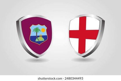 West indies vs England flag shields on a white background, cricket championship competition vector illustration