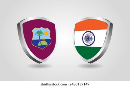 West Indies vs India flag shields on a white background, cricket championship competition vector illustration
