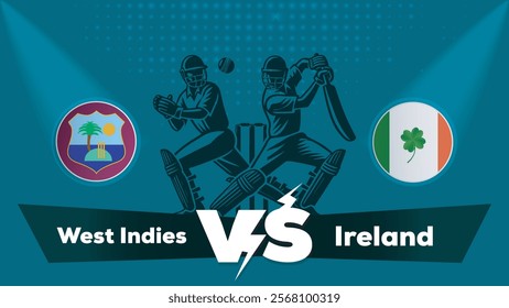 West Indies VS Ireland Match , Ireland Vs West Indies cricket match , Cricket match concept with creative illustration.eps