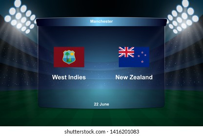 West Indies vs New Zealand cricket scoreboard broadcast graphic template
