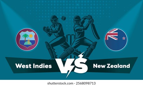 West Indies VS New Zealand Match , New Zealand Vs West Indies cricket match , Cricket match concept with creative illustration.eps