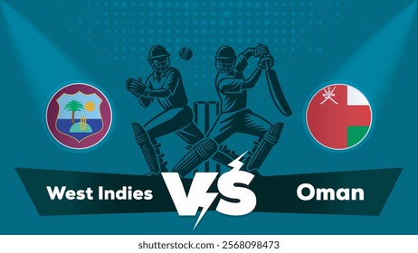 West Indies VS Oman , Oman Vs West Indies cricket match , Cricket match concept with creative illustration.eps