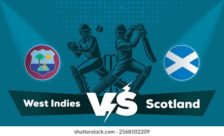 West Indies VS Scotland , Scotland Vs West Indies cricket match , Cricket match concept with creative illustration.eps