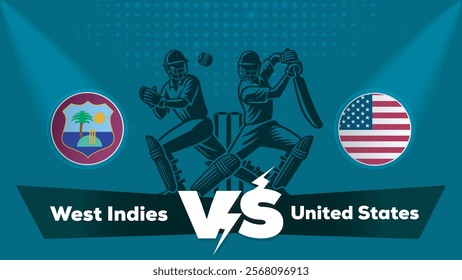 West Indies VS United States,United States vs West Indies cricket match , Cricket match concept with creative illustration.eps