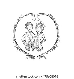 West Java Sundanese Couple Wedding Doodle Illustration
