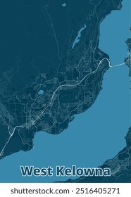 West Kelowna British Columbia Canada artistic blueprint map poster