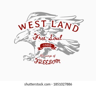 west land slogan on eagle graphic illustration background