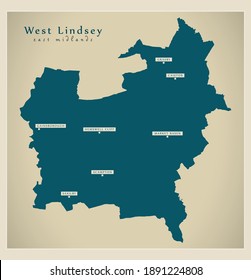 West Lindsey District Map - England UK