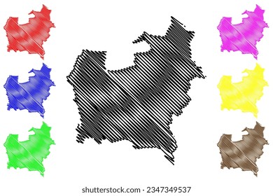 West Lindsey Non-metropolitan district (United Kingdom of Great Britain and Northern Ireland, ceremonial county Lincolnshire or Lincs, England) map vector illustration, scribble sketch map