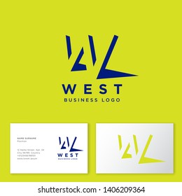 West logo. W monogram. Letter W with shadow on different backgrounds. West side of the letter is lighting. Business card.