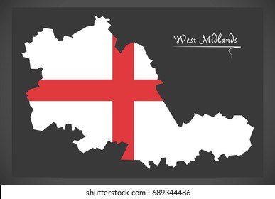 West Midlands county map England UK with English national flag illustration