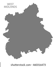 West Midlands England Map Grey