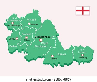 West Midlands map in England. Vector illustration