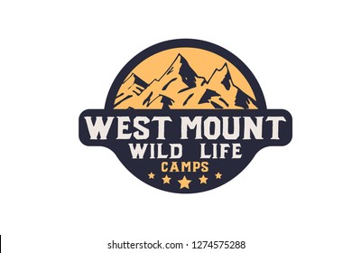 West mount. Vector Illustration. North. Original. Handmade logo. Serif font. Color. Authentic typeface. 