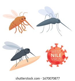 West Nile Virus Icons Set. Cartoon Set Of West Nile Virus Vector Icons For Web Design