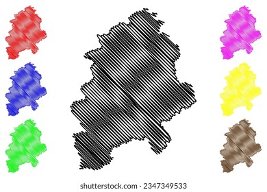 West Northamptonshire Unitary authority area (United Kingdom of Great Britain and Northern Ireland, Ceremonial county Northamptonshire or Northants, England) map vector illustration, scribble sketch