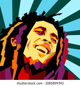 West Nusa Tenggara, Indonesia- Desember 30,2021:bob Marley, Vector Sketch Illustration, Isolated Style