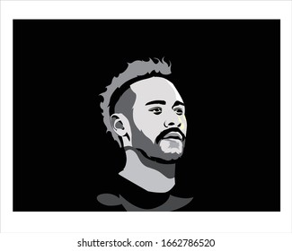 West Nusa Tenggara, Indonesia - March 04, 2020: Neymar Jr  Vector Sketch Illustration, Isolated Style