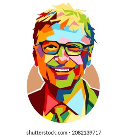 West nusa tenggara, Indonesia- November 28,2021:bill gates, vector sketch illustration, isolated style