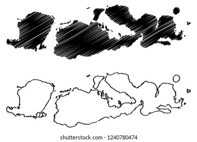 West Nusa Tenggara (Subdivisions of Indonesia, Provinces of Indonesia) map vector illustration, scribble sketch Nusa Tenggara Barat (Lesser Sunda Islands) map