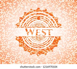 West orange tile background illustration. Square geometric mosaic seamless pattern with emblem inside.