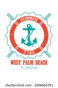 west palm beach anchor seal stamp sail cruise design vector illustration