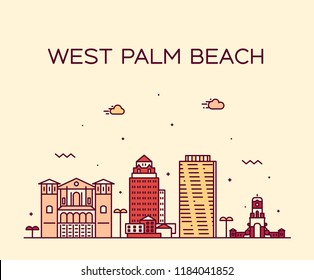 West Palm Beach, Skyline, Florida, USA. Trendy Vector Illustration, Linear Style