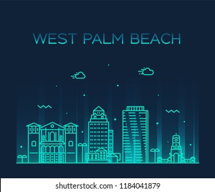 West Palm Beach, Skyline, Florida, USA. Trendy Vector Illustration, Linear Style