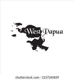 West Papua Map And Black Lettering Design On White Background