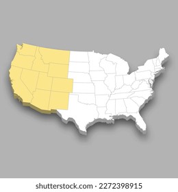 West region location within United States 3d isometric map