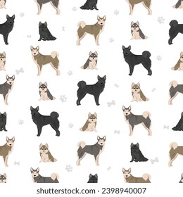 West Siberian Laika seamless pattern. All coat colors set.  All dog breeds characteristics infographic. Vector illustration