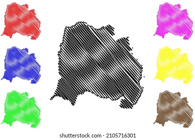 Distrito de Singhbhum Occidental (Estado de Jharkhand, República de India, división de Kolhan) mapa de ilustración vectorial, dibujo de garabatos mapa de Singhbhum Occidental