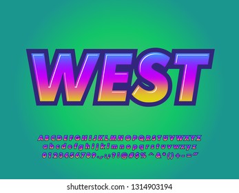 West sticker text effects with modern trendy gradient and highligh