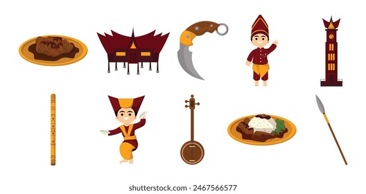 West Sumatra Culture Element Illustration Set