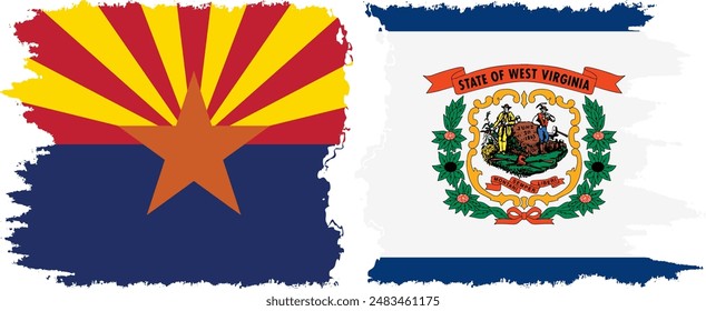 West Virginia and Arizona states grunge brush flags connection, vector
