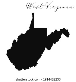 West Virginia black silhouette vector map. Editable high quality illustration of the American state of West Virginia simple map