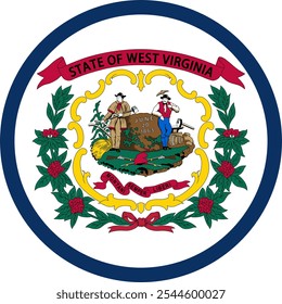 West Virginia Circle Flag, Circle Flag of West Virginia, USA, Vector Images
