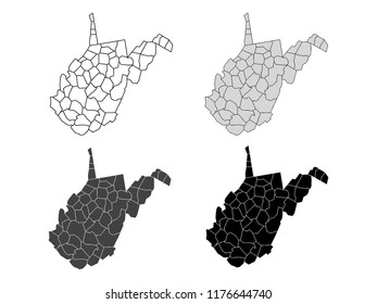 West Virginia County Map (Gray, Black, White)