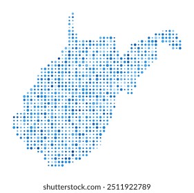 West Virginia Dot Map. Us State Digital Style Shape. West Virginia vector image. Us State shape blue circular dots. Stylish vector illustration.