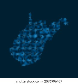 West Virginia dotted glowing map. Shape of the US state with blue bright bulbs. Vector illustration.