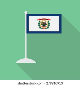 West Virginia flag with flagpole flat icon with long shadow. Vector illustration EPS10