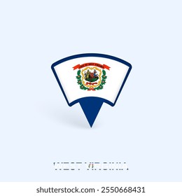 West Virginia Flag Map Pointer Design with Shadow. Vector illustrator.