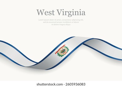 West Virginia Flag on Waving Ribbon with Elegant Design. State of United States