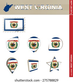 West Virginia Flag Set, US state, Flag Set #286. Vector
