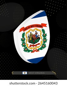West Virginia Flag Shield icon in 3D on Dark Modern Abstract Rugby Background. Perfect for sports events, heritage themes, national celebrations, and patriotic designs.