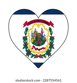 West Virginia Heart Shape Flag. Love West Virginia. Visit West Virginia. Northern America. America. Vector Illustration Graphic Design.